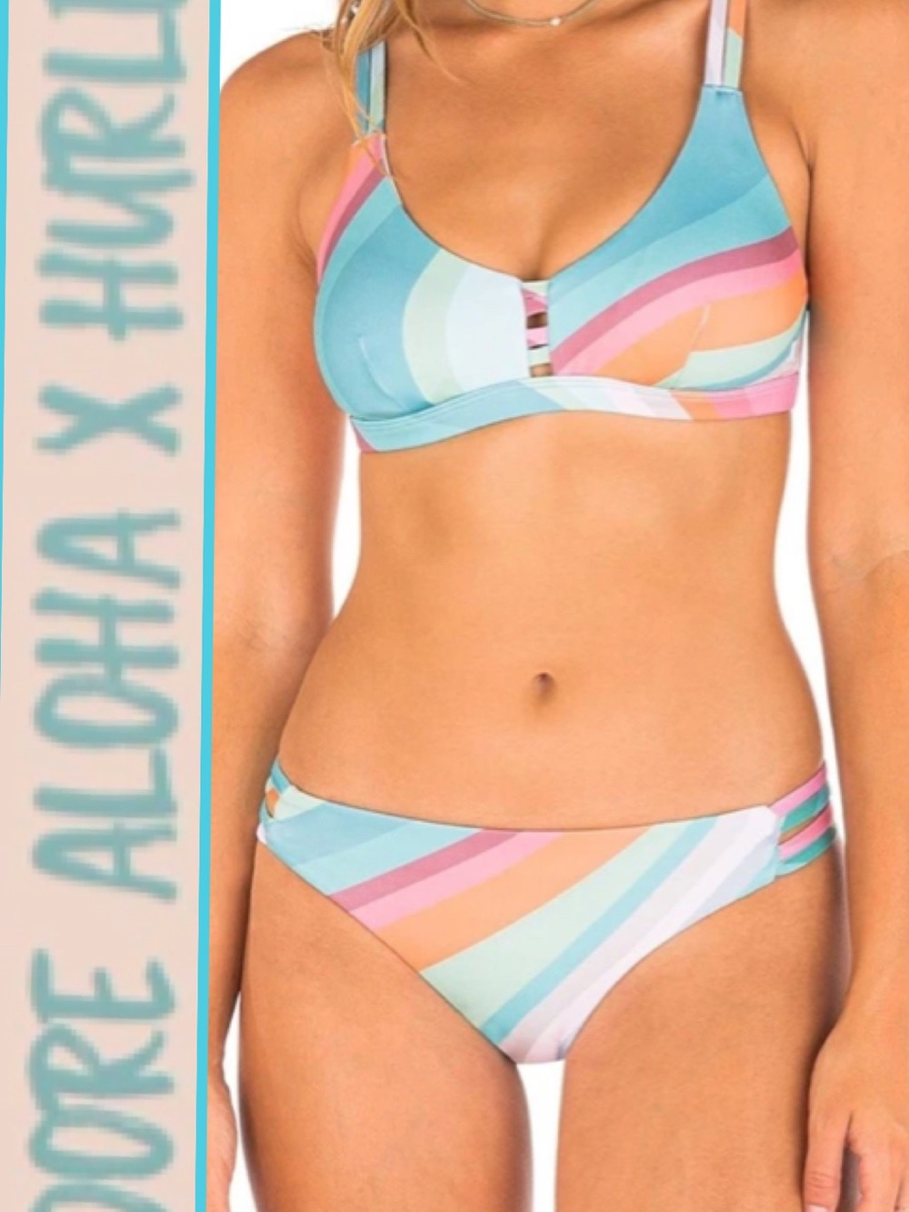 NWT 🌊 HURLEY x Moore Aloha Max Retro Wave Mod Coverage Bikini Top/Bottom Small